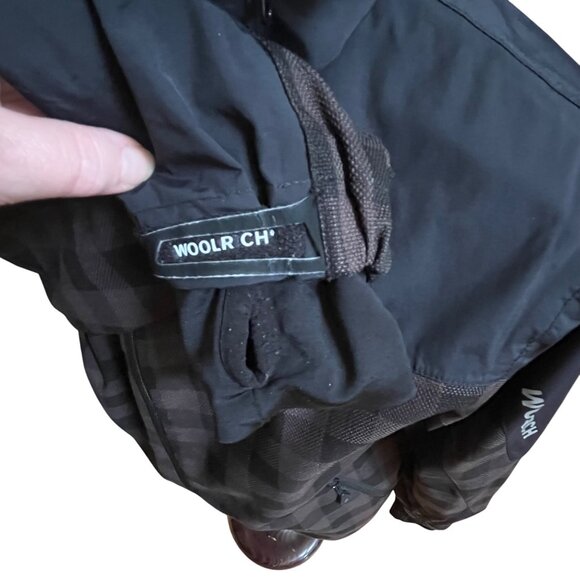 Woolrich Mens Black Brown Buffalo Plaid Jacket Coat Packable Hood Lightweight M - Picture 9 of 16